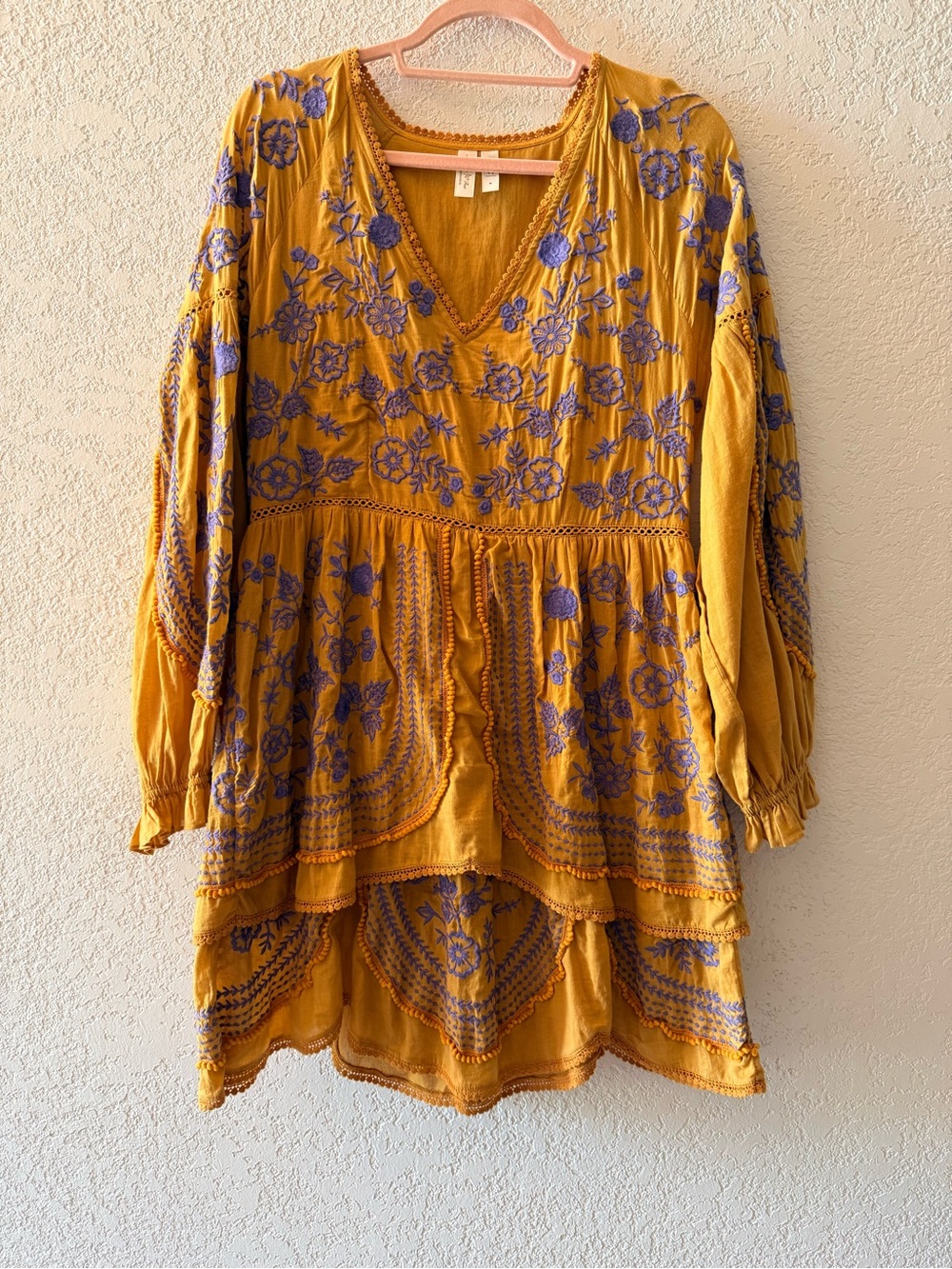 MEADOW RUE by Anthropologie Tiered Lissette Embroidered Ruffled Tunic Dress Sz M